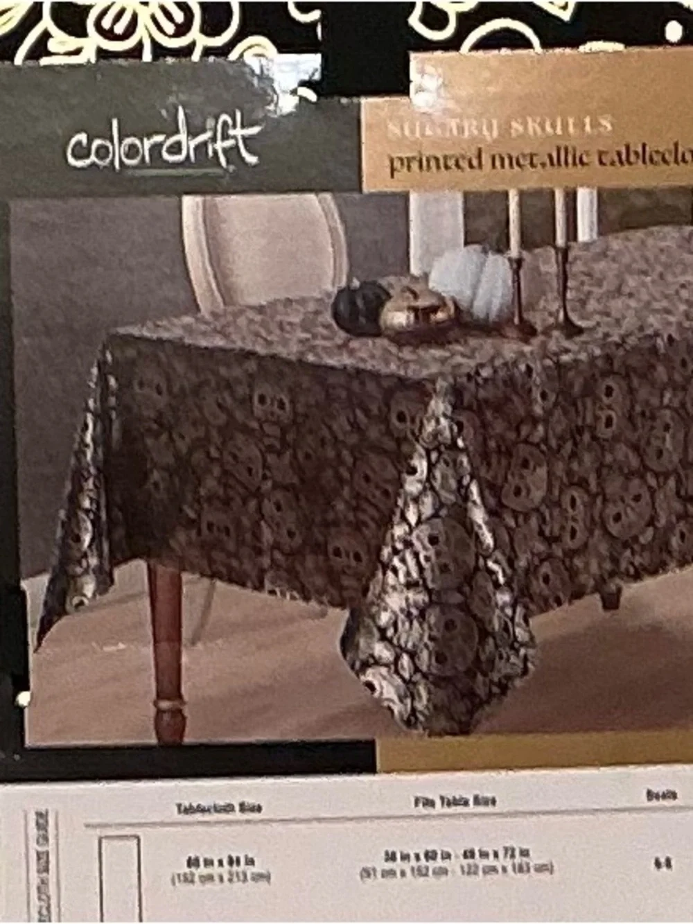 Black and Gold Metallic Sugar Skulls Tablecloth